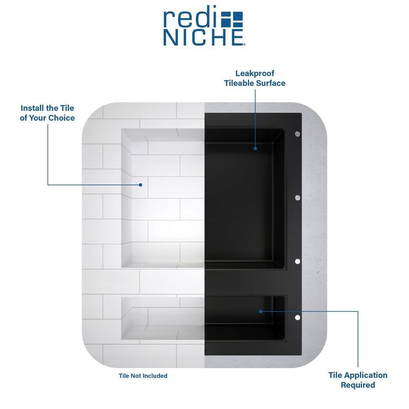 Tile Redi USA RNT1620D-14 Niche Triple Recessed Shower Shelf, Three