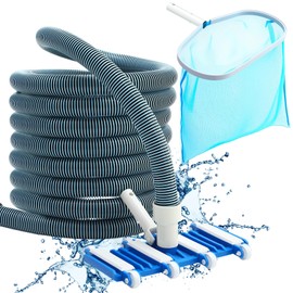 Innconee 14 Swimming Pool Vacuum Head with Wheels 1-1/4 x 18ft Flexible Vacuum Hoses and Skimmer Net Swimming Pool Cleaner Equipment for Above Ground and Inground Cleaning Supply