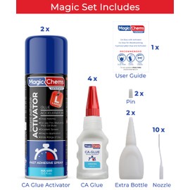 CA Glue with Activator (4 x 1.7 oz + 2 x 13.5 fl oz Activator), Cyanoacrylate Adhesive for 3D Printing & Acrylic, Strong Bond Super Glue Accelerator Set (2 Pack)