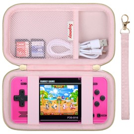 Supmay Carrying Case Compatible with WELLST·G Handheld Game for Kids -Preloaded 220 Retro Video Games, Portable Gaming Player Storage Holder Travel Bag with Mesh Pocket for USB Cable, Pink