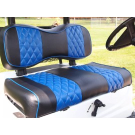 Huskey Parts Front Seat Cover Black Blue Diamond Stitch EZGO Freedom TXT 14+, Valor Golf Cart