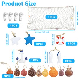 JGCJGG Fishing Net Decoration with Shells, Pack of 6 Sea Decoration, Attractive Maritime Decoration for Maritime Decor, Fishing Net Costume Room Decoration, Shells Decoration (100 x 200 cm)