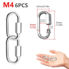 CEEYSEE 6Pcs D Shackle M4 304 Stainless Steel Shackles Quick D Ring Chain Connector Chain Clasp Thread Carabiner Heavy Duty Clips Chain Connector Maximum load capacity:110kg (U/M4/0-SK)
