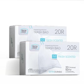 Home Zone Living 2-Pack 5 Gallon Kitchen Trash Bags with Drawstring Handles, Heavy Duty Custom Fit Design for 20 Liter Dual Recycling Liners, Code 20R, 60-Count