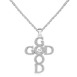 Zircobic GOD is Good Cross Necklace | Christian Faith Bible Verse Catholic Blessed Necklaces with Positive Message | Self-Confidence Blessing Jewelry for Women | Stainless Steel Chain 45+5cm | YA5005