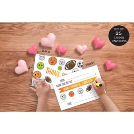 QOFO Basketball Football Sports Fill in the Blank Thank You Cards,Gender Neutral Thank You Notes,For Boys Birthday Party,Event,or Holiday Use,Thank You Notes with Envelopes Set of 25-GXK12