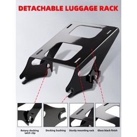 Amazicha Detachable Two 2 Up Tour Pack Pak Luggage Rack Mounting Rack Black Compatible for Harley Davidson Touring Street Glide/Electra Glide/Road Glide/Road King 2014-2024