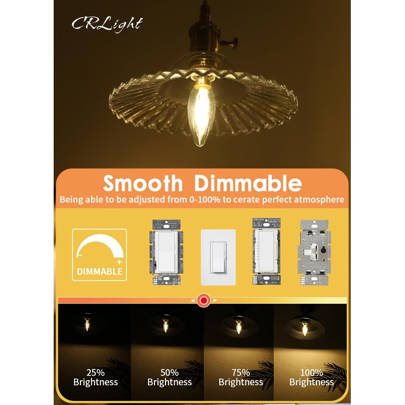 CRLight 2W 250LM LED Candelabra Bulb 2700K Warm White, 25W