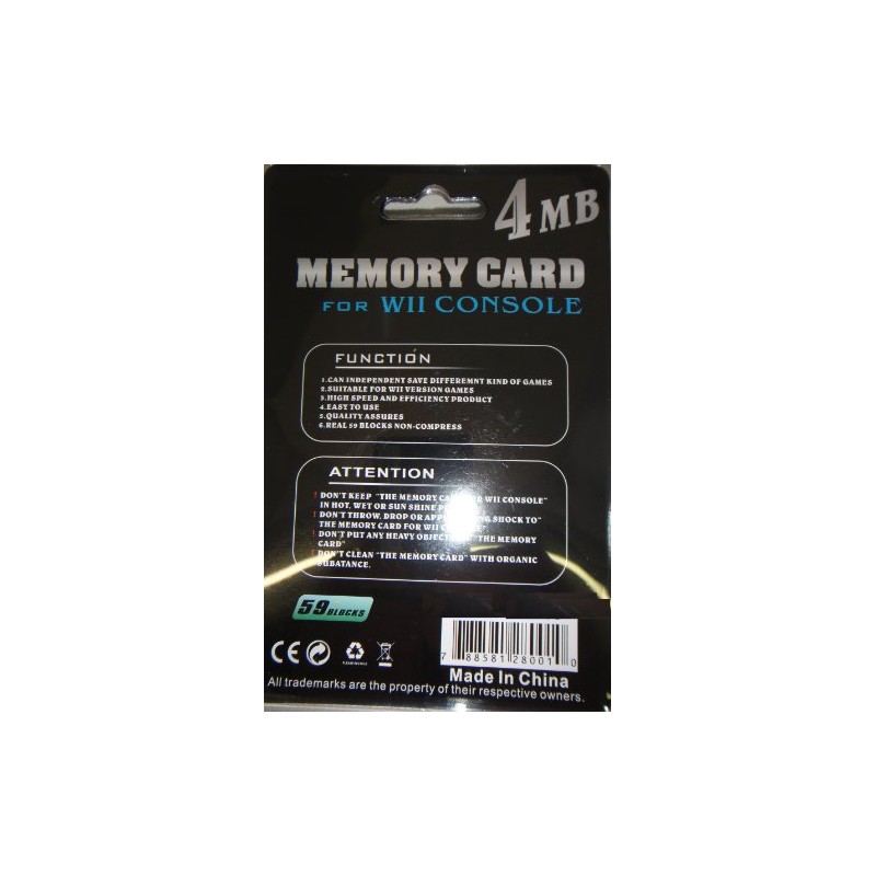 Ngc Memory Card 4mb For Wii and Game Cube