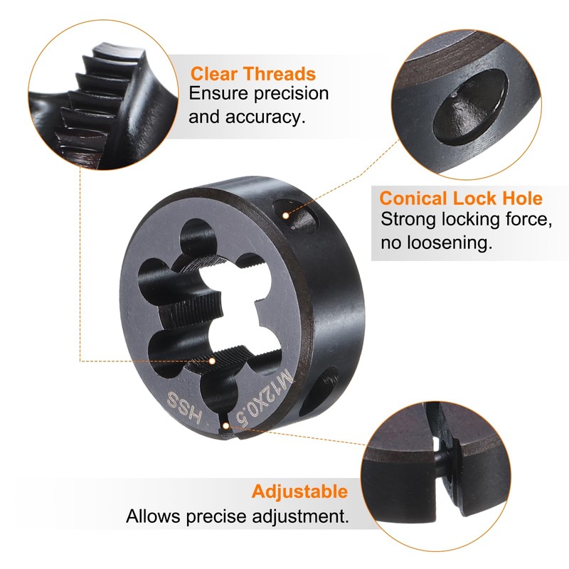 sourcing map Round Threading Die M12 x 0.5 Metric Thread