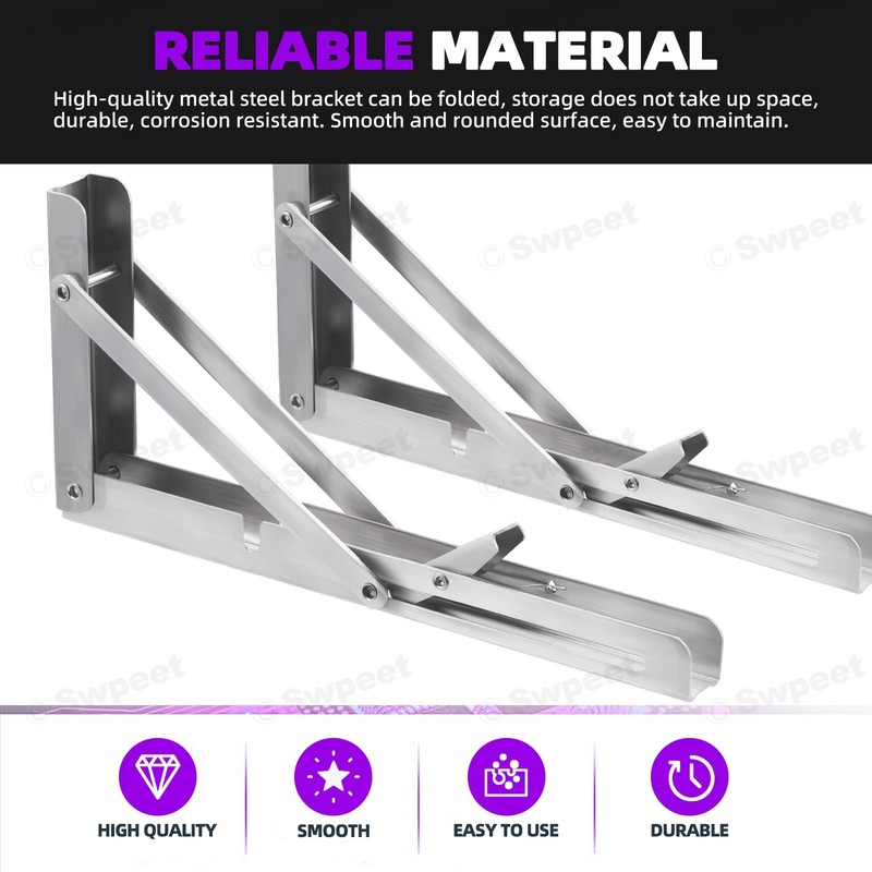 Swpeet 2 Pack 10" Folding Shelf Bracket, Heavy Duty DIY