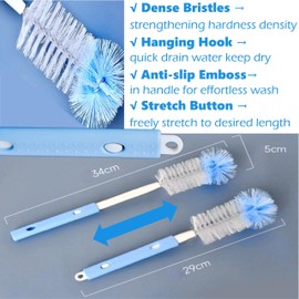 Cleaning Brush Water Bottle Cup Washer Glass Cleaner - Bendable Handle Microfiber Nylon Bristle Free Non Scratch Wet Dry Sponges Dishwashing Kitchen Hand Scrubber House Essentials Set (Yellow)