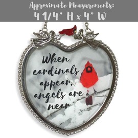 BANBERRY DESIGNS Memorial Cardinal Suncatcher - When Cardinals Appear Angels are Near Saying - Heart Shaped Glass Sun Catcher with Cardinals and Winter Scene…