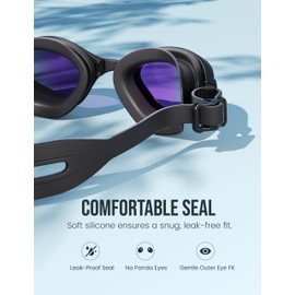 Wildley Swimming Goggles, No Leaking Swim Goggles for Adults Mirrored Pool Goggles with Fog-Resistant,UV-Blocking Lenses, Comfortable Fit for Men Women & Youth (Black/Mirrored Gold Lens)