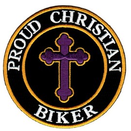 Proud Christian Biker Embroidered Patch Jesus Chris Iron-On Religious Cross Emblem