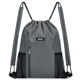 WANDF Drawstring Backpack with Shoulder Pad Sports Gym Backpack with Mesh Pocket String Bag for Women Men(Grey)