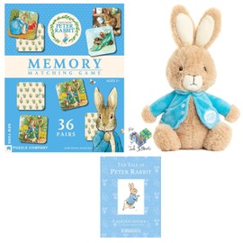 The Tale of Peter Rabbit by Beatrix Potter Hardcover Book, 9.5" Peter Rabbit Stuffed Animal Plush Bunny, Peter Rabbit Memory Game, and Gift - Book Bag ( A Classic Educational Gift Set ) (Toddler)