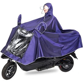 Universal Motorcycle Raincoat Waterproof Hoodie Rain Cape Reusable Bike E-bike Rain Coat Mobility Scooter Outdoor Rain Poncho with Detachable Hat Brim Reflective Strip for Men Women (purple-)