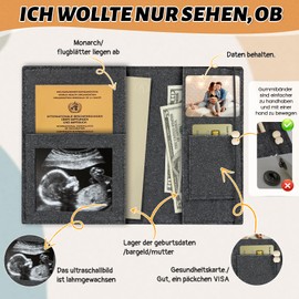 Mutterpasshülle aus Filz für Deutschen Mutterpass, Mutterpass Hülle mit Fächern, Mutterpass Schutzhülle aus Filz für Ultraschallbild, Impfpass und Versichertenkarte(Dunkelgrau)