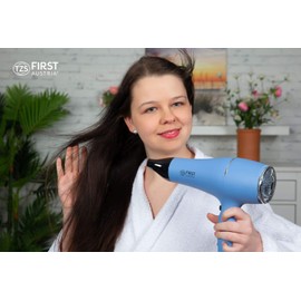 TZS First Austria Haartrockner, 2200 W, Blau, Ionen, schonendes Styling & gleichmäßige Wärmeverteilung, 3 Heiz- und 2 Gebläsestufen sowie praktische Cool-Shot-Funktion, inkl. Diffusor-Aufsatz