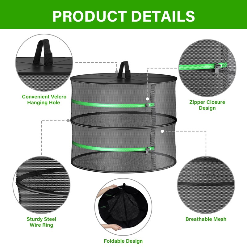 YSSOA Herb Drying Rack Hanging 2 Layer 24'' with Zipper