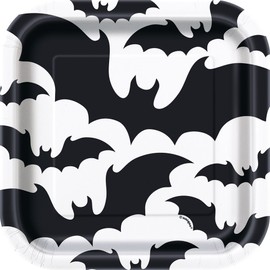 Unique Bats Square Plates, White Black, 10 Ct.