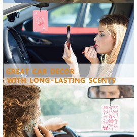 Pink Coquette Bows Car Air Freshener Hanging 2Pcs Girly Cherry Car Accessories Interior, Preppy Trendy Cherry Rearview Mirror for Cars Retro Cute Cars Freshie for Women Girls Teens(Lavender)