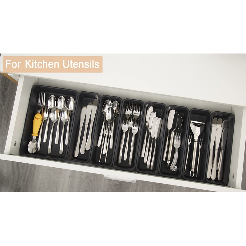 Kutesna 15 PCS Interlocking Desk Drawer Organizer Separator for Office,Bathroom,Kitchen,Makeup（Black）