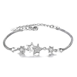 TREE NEST Pulseras de la Estrella para Mujeres,Circonio Cúbico Charm Pulsera Cadena,Regalos de Plata Pulsera de la Estrella,CZ Pulsera de Moda para Mujeres