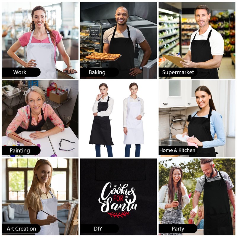 Jubatus 4 Pack 100% Cotton Aprons with 2 Pockets Cooking