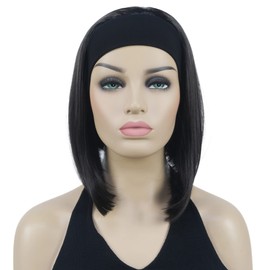 Lydell Short Straight Bob Headband Wigs 3/4 wig short half Synthetic hair wig (Dark Brown)