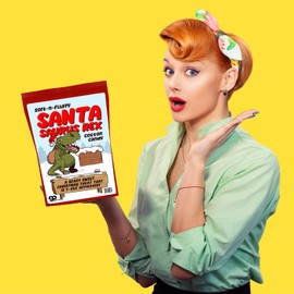 Santa Saurus Rex Cotton Candy - Christmas Candy Gifts for Kids – T-Rex Gift for Dinosaur Lovers - Blue Blueberry Flavor - Stocking Stuffers for Sons and Daughters, Male Teacher Gifts