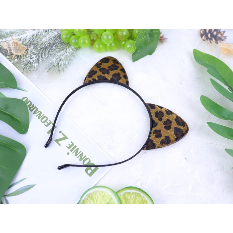 Leopard Grain Cat Ears Headband Brown