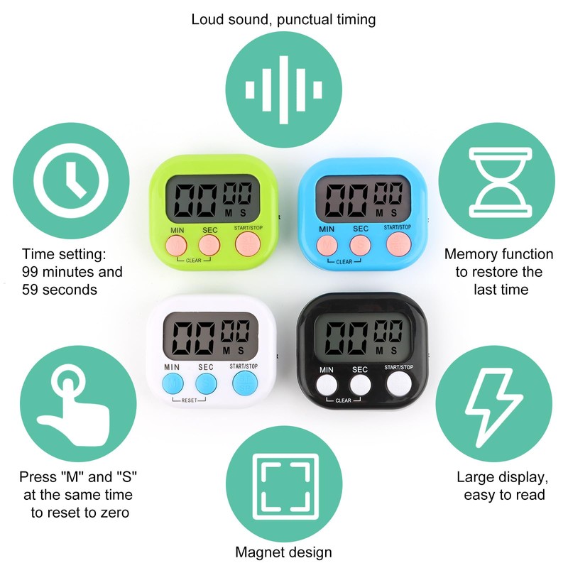VFANDV Egg Timer Digital Pack of 4 Magnetic Stopwatch Kitchen