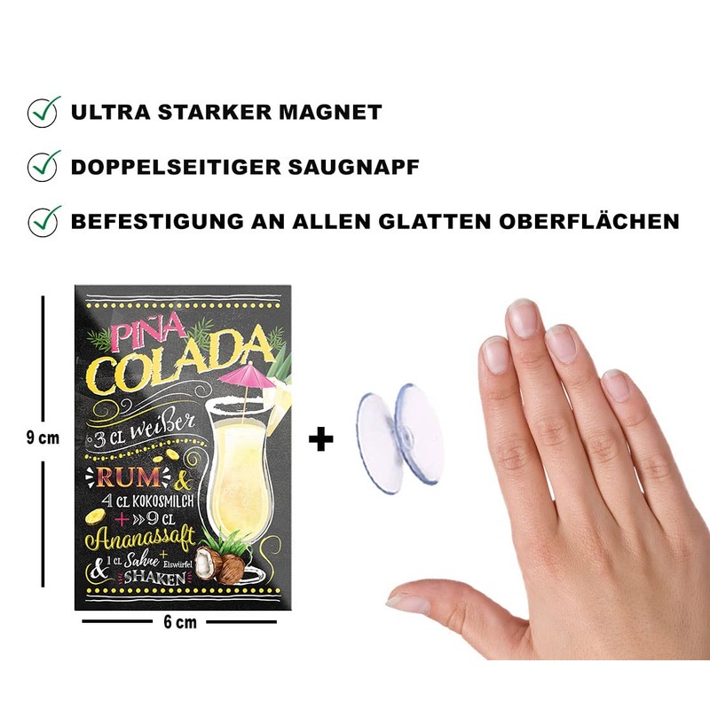 schilderkreis24 Cocktail Recipe "Pina Colada" Magnet Alcohol Spirits Decorative Fridge