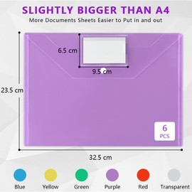 Vicloon Document Wallet, 6 x A4 Transparent Pockets, Various Transparent Colours, with Press Stud and Business Card Pocket, for Filing, Assorted for School, Job, Office and Home