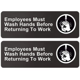 PreZiouz 2 PCS Employees Must Wash Hands Before Returning to Work Sign, 9" x 3" Acrylic Wash Hands Signs with Symbols and Self-adhesive, Suitable for Restaurant/Bar/Hotel/Office/Business Restroom