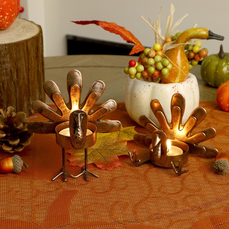 FORUP Metal Turkey Candle Holders, Set of 12 Thanksgiving Home