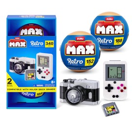 MAX Build More Premium Retro Series 2 Two Pack (Camera & Handheld Game Console) by ZURU – Novelty Unboxing Toy & Building Brick Collectible Minis with 340 Pieces