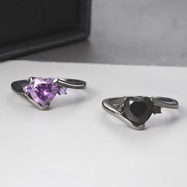 Apocalyptic-K Zirconia Ring，Titanium Steel Ring Inlaid With Cube Shaped Zirconia, Jewellery Gift, with beautiful gift box. (Adjustable Size, Black Gold-Purple Zirconia)