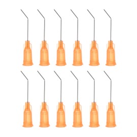 sourcing map Pack of 12 Blunt Pointed Dosing Needles 23 Gauge 45° Curved Dosing Tips 1 Inch End Angled Dispenser Needle with Luer Elbow Blunt Needle for Oil or Glue Applicator (Orange)