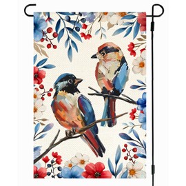 RABUSOFA Patriotic 4th of July Garden Flag 12x18 Inch Double Sided Outside, Red Blue and White Birds Memorial Day Floral Welcome Daisy Yard Outdoor Decoration Small