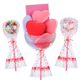 Saypacck 12 Pack Valentine's Day Exchange Gifts Valentine's Lollipop Gifts with Heart Treat Bags Heart Straws Giant Plastic Bowls Goody Bag Fillers for Valentines Party Prizes