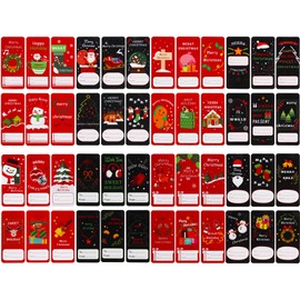 BEISHIDA 144PCS Christmas Gift Tags Stickers, 48 Styles Merry Christmas to and from Name Tag Stickers for Gifts, 1.4 x 3.1inches Present Name Labels Self Adhesive for DIY Craft-Black&Red
