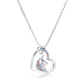 MOROTOLE Unicorn Necklace for Girls Sterling Silver Girls Necklace Cubic Zirconia Unicorn Heart Pendant Necklace Unicorn Gifts for Girls