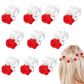AOEVUIR Pack of 10 Hair Clips with Rose Petals, Elegant Small Flowers Hair Clips for Wedding, Hair Accessories for Women and Girls, Red