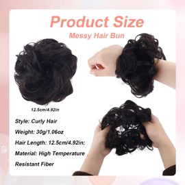 BOXOB Bun Hair Piece, Messy Wavy Curly Wig Scrunchie, High Temperature Resistant Synthetic Fiber Hairpieces Bun Extension with Elastic Band for Women Hairstyle Accessory(Brown)