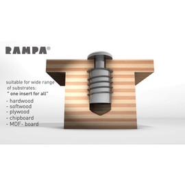 RAMPA® Made in Germany Threaded Steel Insert, (50 pcs.) with hex Drive with Sealing Collar M6 Internal Thread (d), 12mm Diameter (D) X 12mm Length (L) Works Best in All Wood Materials and substrates.