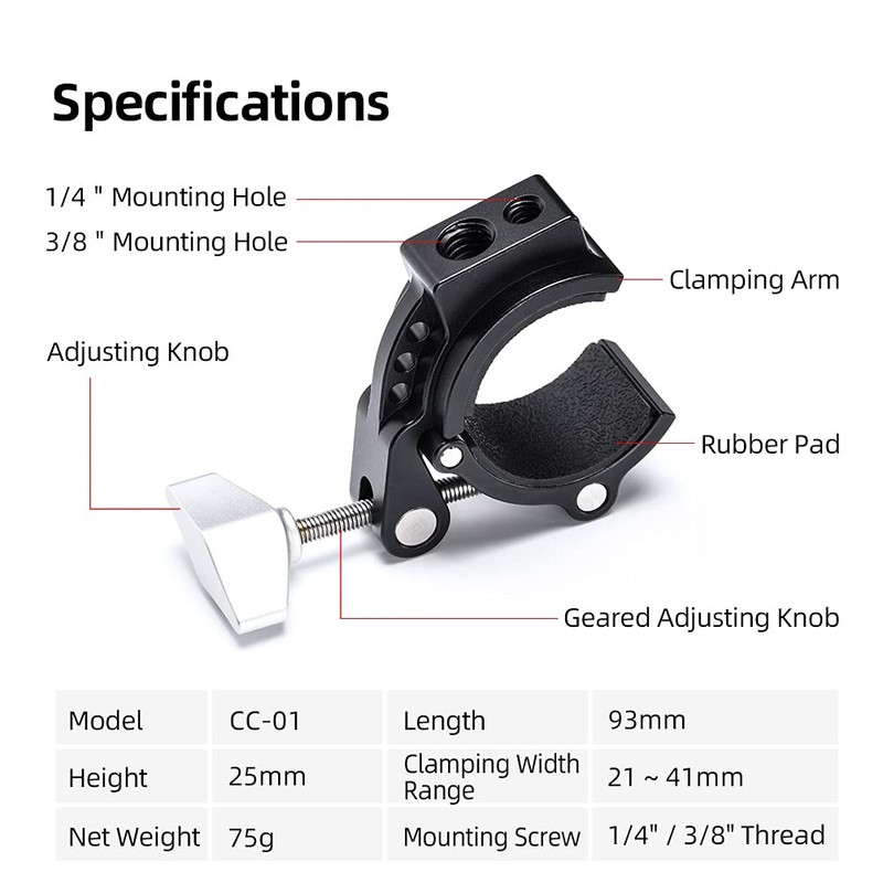 SunwayFoto Titan Tube Clamp CC-01 Accessory/Magic Arm Mount w 1/4"
