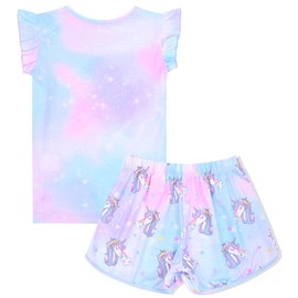 Unicorn Pajama Sets Matching 18-inch Dolls&Girls Pjs Starry Tie Dye Night Shirts Sleepwear Outfit,Size 8 9